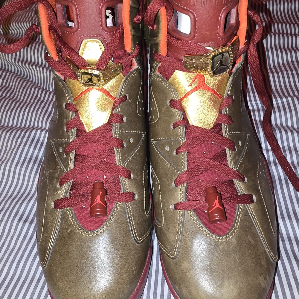 Jordan Athletic Shoes in Brown, Red, and Gold